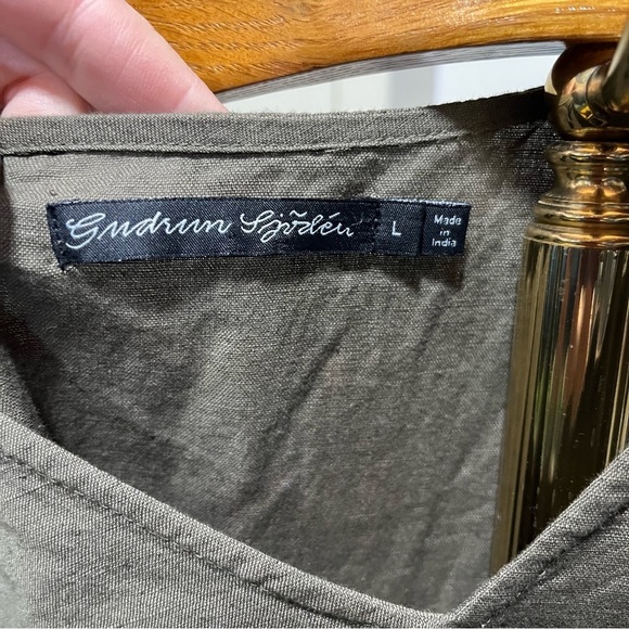 GUDRUN SJODEN ~ Olive Green Linen Tank Dress with Asymmetric Hem - Picture 3 of 11